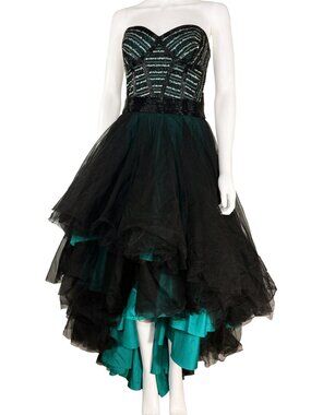Burlesque/Steampunk Beaded Black/Green Corset Prom Dress - Womens Size 8 Flirt